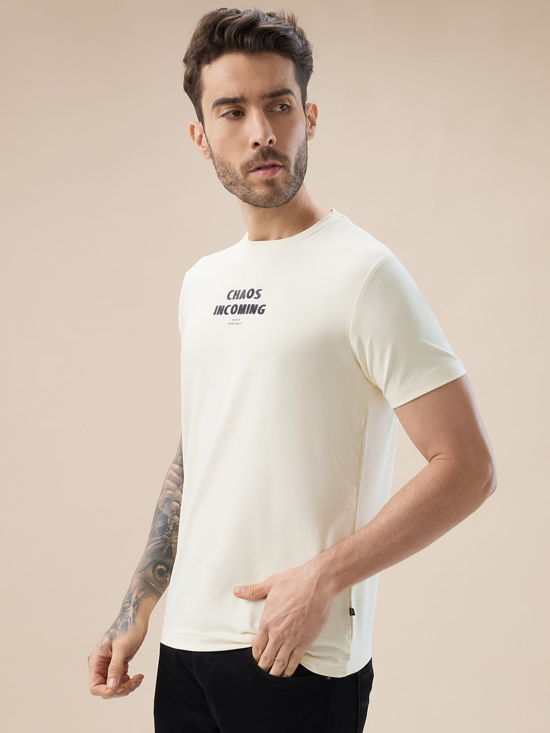 Men's Chest & Back Typography Print Round Neck Half Sleeves Regular Fit T-Shirt Secondary image