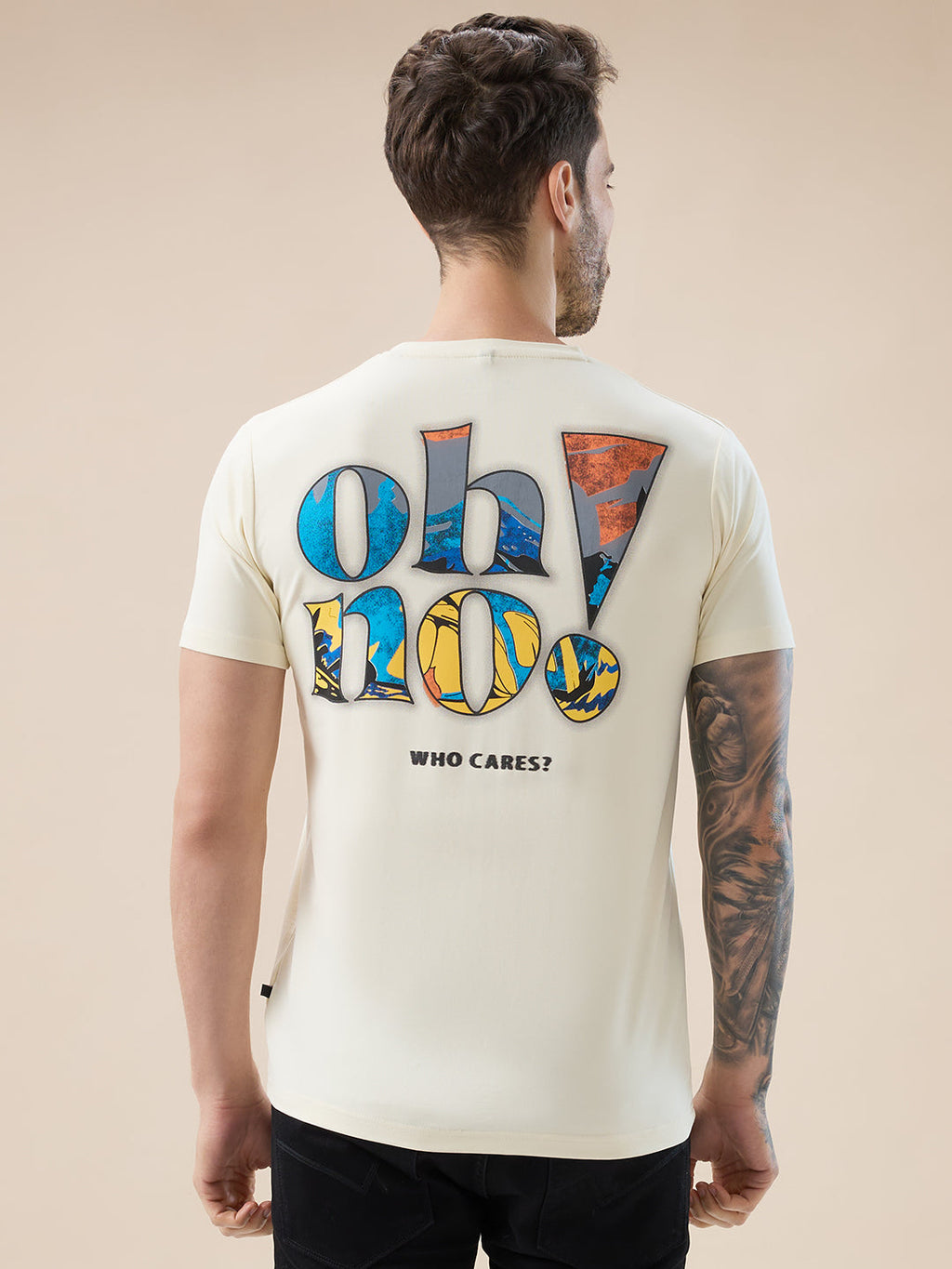 Men's Chest & Back Typography Print Round Neck Half Sleeves Regular Fit T-Shirt