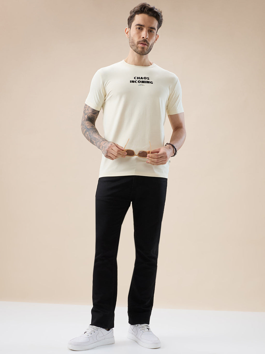 Men's Chest & Back Typography Print Round Neck Half Sleeves Regular Fit T-Shirt