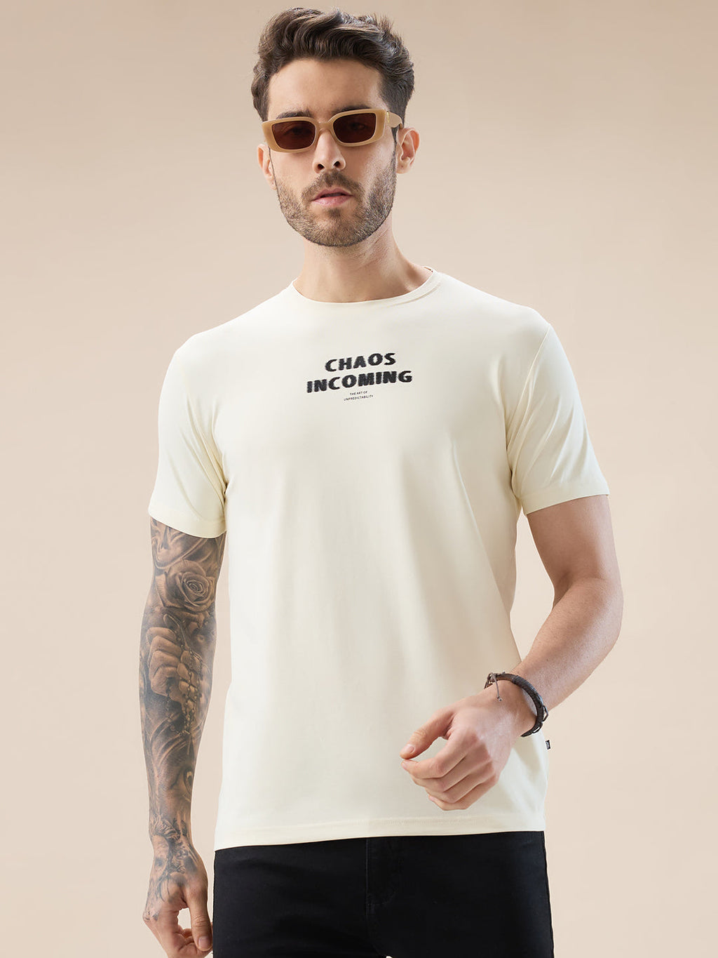 Men's Chest & Back Typography Print Round Neck Half Sleeves Regular Fit T-Shirt