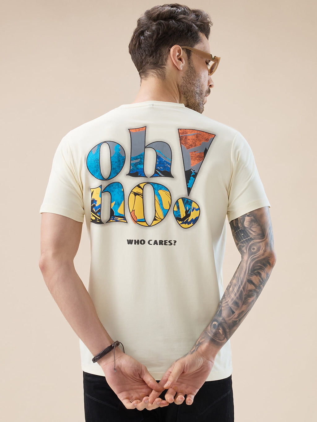 Men's Chest & Back Typography Print Round Neck Half Sleeves Regular Fit T-Shirt