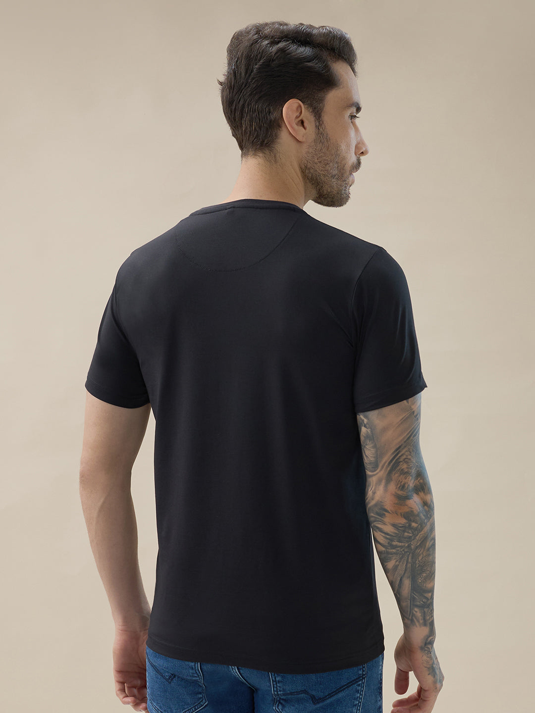 Men's Chest Brand Logo Graphic Print Round Neck Half Sleeve Regular Fit T-Shirt