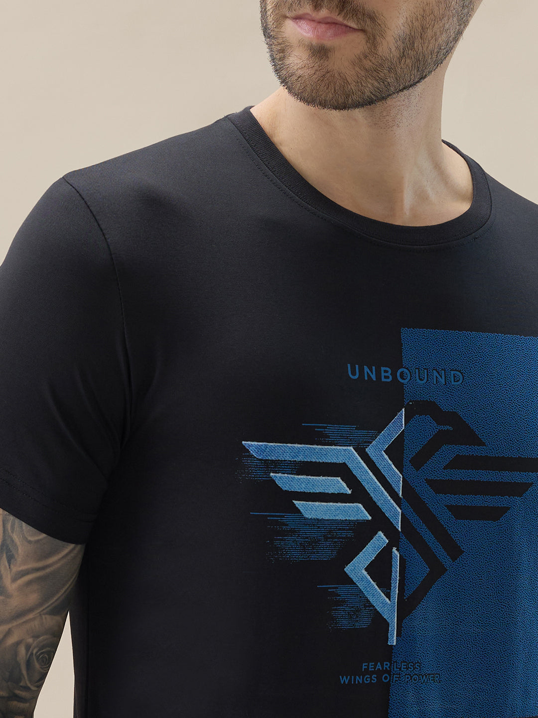 Men's Chest Brand Logo Graphic Print Round Neck Half Sleeve Regular Fit T-Shirt