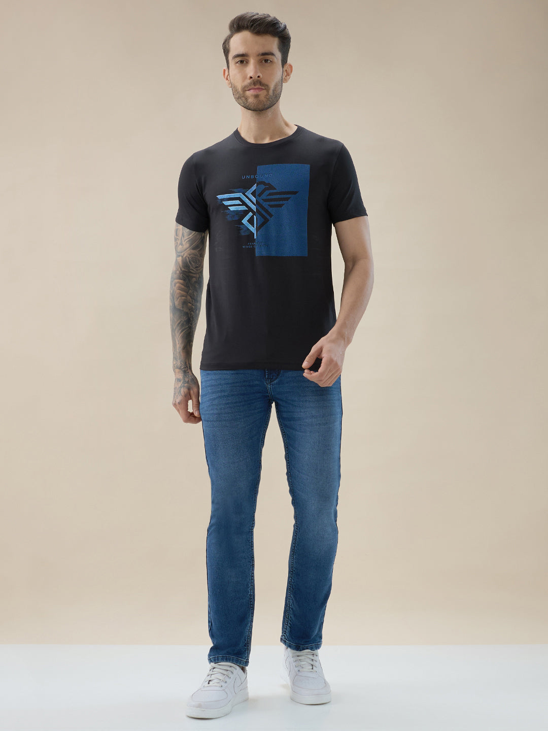 Men's Chest Brand Logo Graphic Print Round Neck Half Sleeve Regular Fit T-Shirt