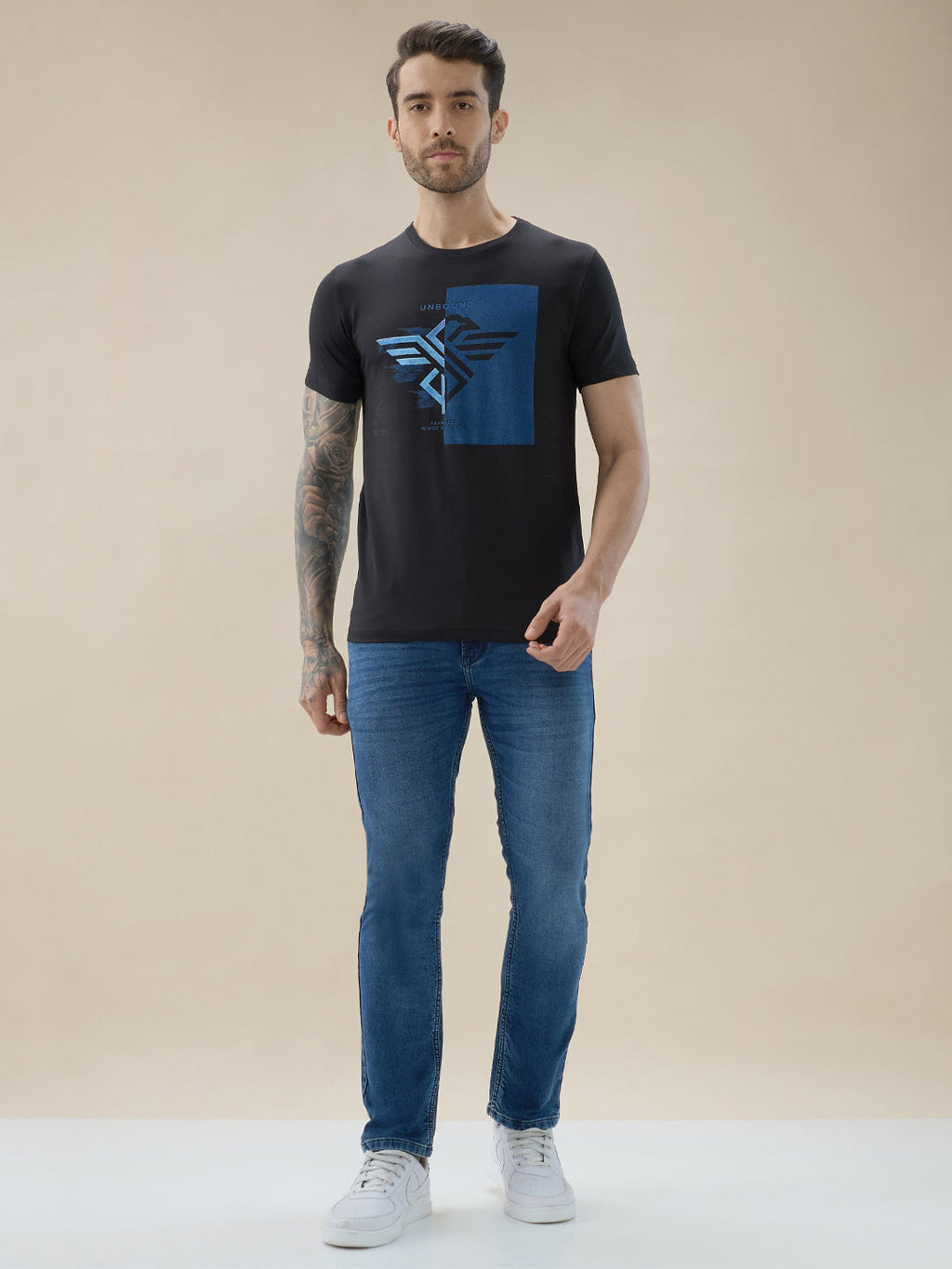 Men's Chest Brand Logo Graphic Print Round Neck Half Sleeve Regular Fit T-Shirt