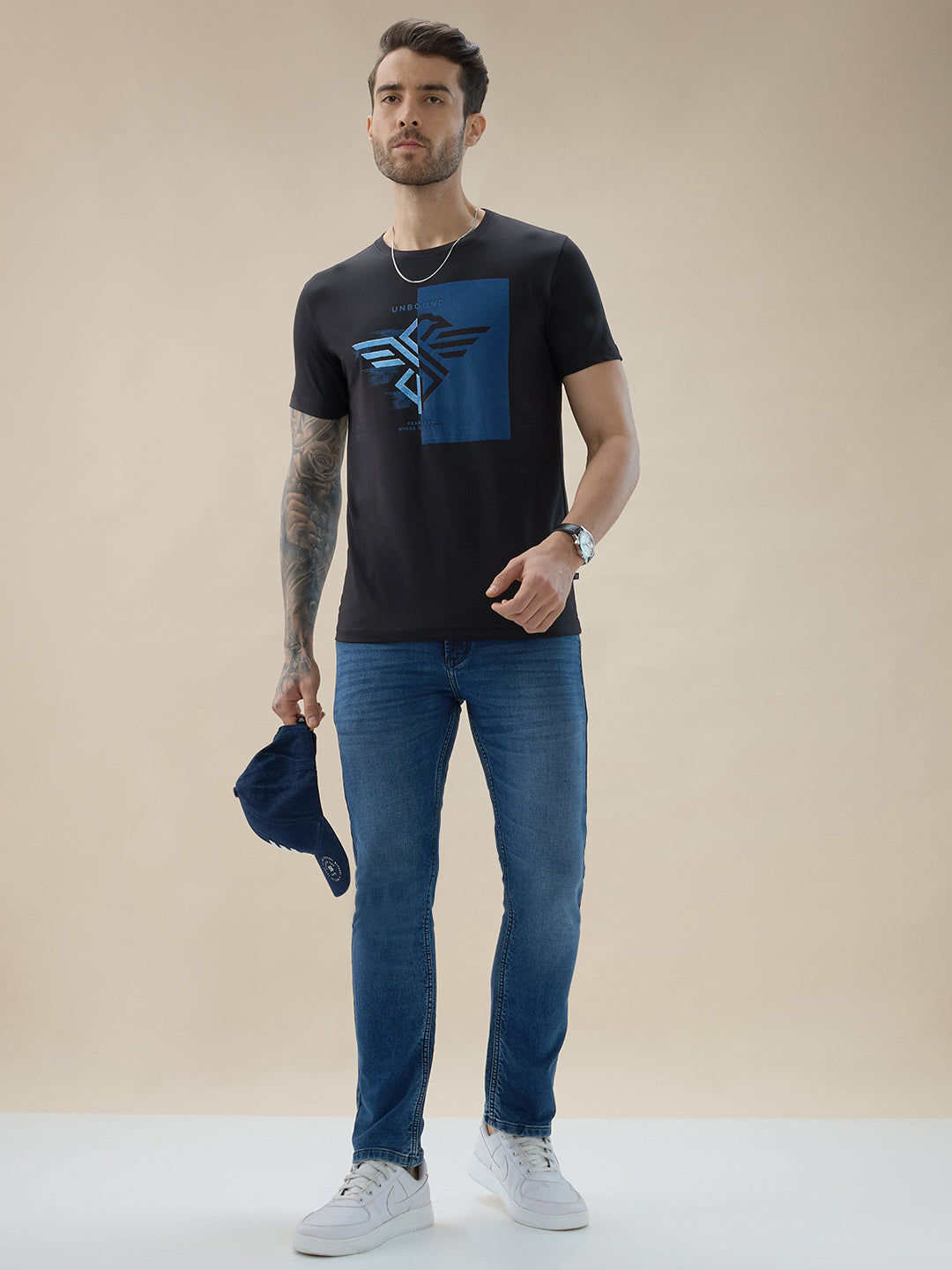 Men's Chest Brand Logo Graphic Print Round Neck Half Sleeve Regular Fit T-Shirt