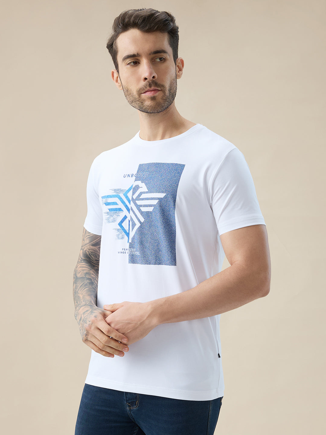 Men's Chest Brand Logo Graphic Print Round Neck Half Sleeve Regular Fit T-Shirt Secondary image