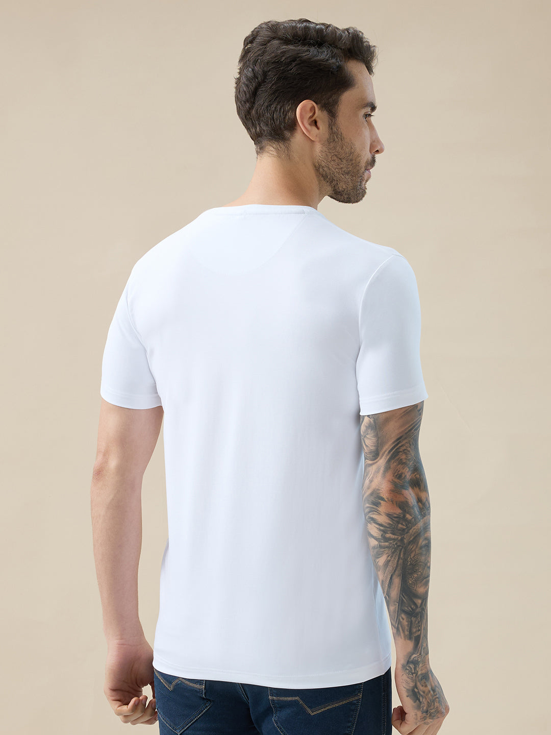 Men's Chest Brand Logo Graphic Print Round Neck Half Sleeve Regular Fit T-Shirt