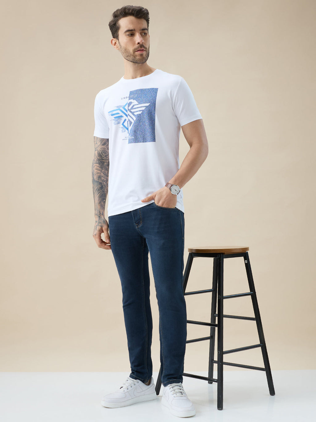 Men's Chest Brand Logo Graphic Print Round Neck Half Sleeve Regular Fit T-Shirt