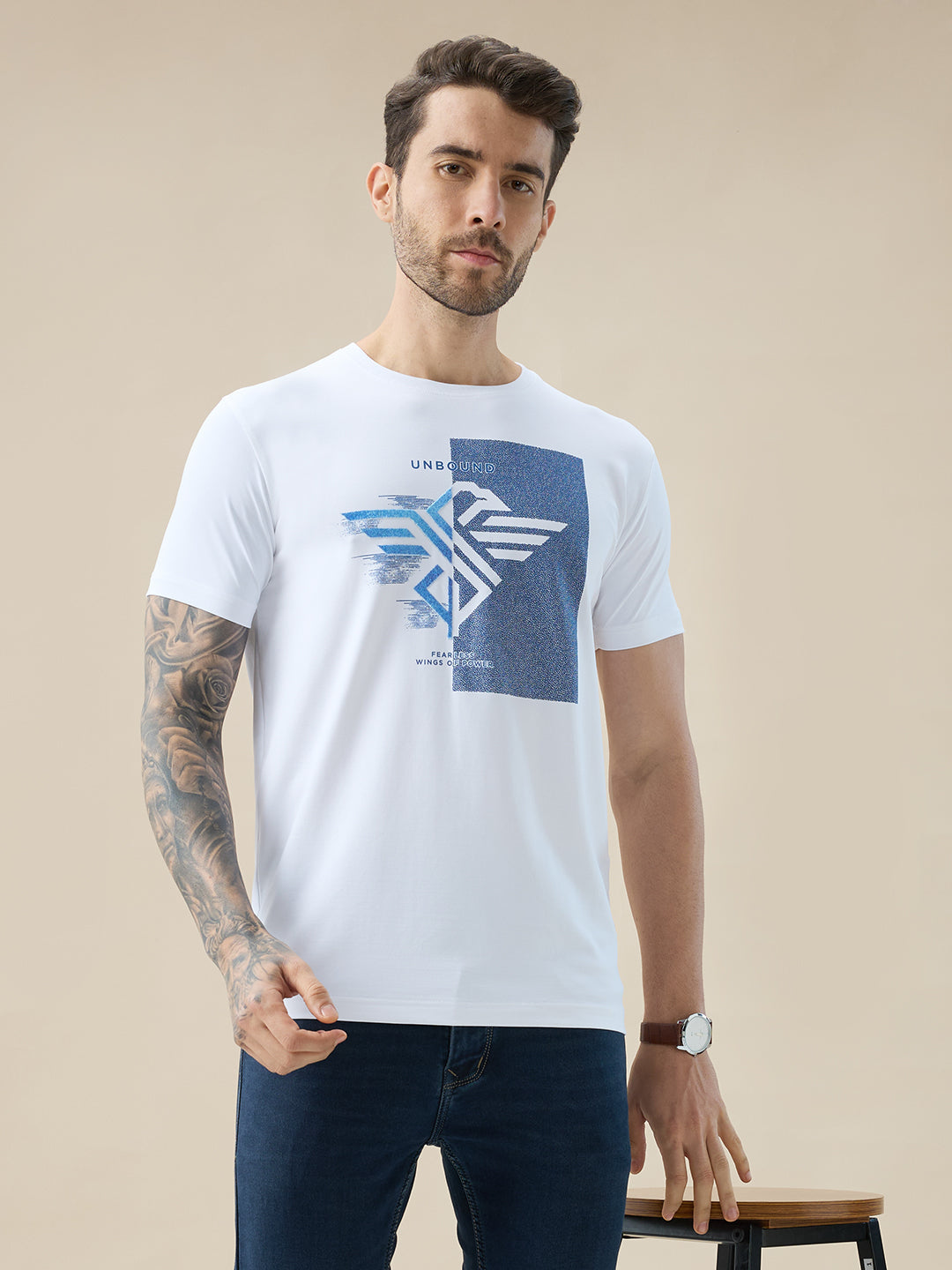 Men's Chest Brand Logo Graphic Print Round Neck Half Sleeve Regular Fit T-Shirt