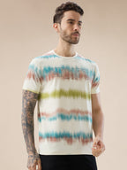 Mens Round Neck Half Sleeve Regular Fit Abstract Gradient Stripe T-Shirt