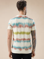 Mens Round Neck Half Sleeve Regular Fit Abstract Gradient Stripe T-Shirt