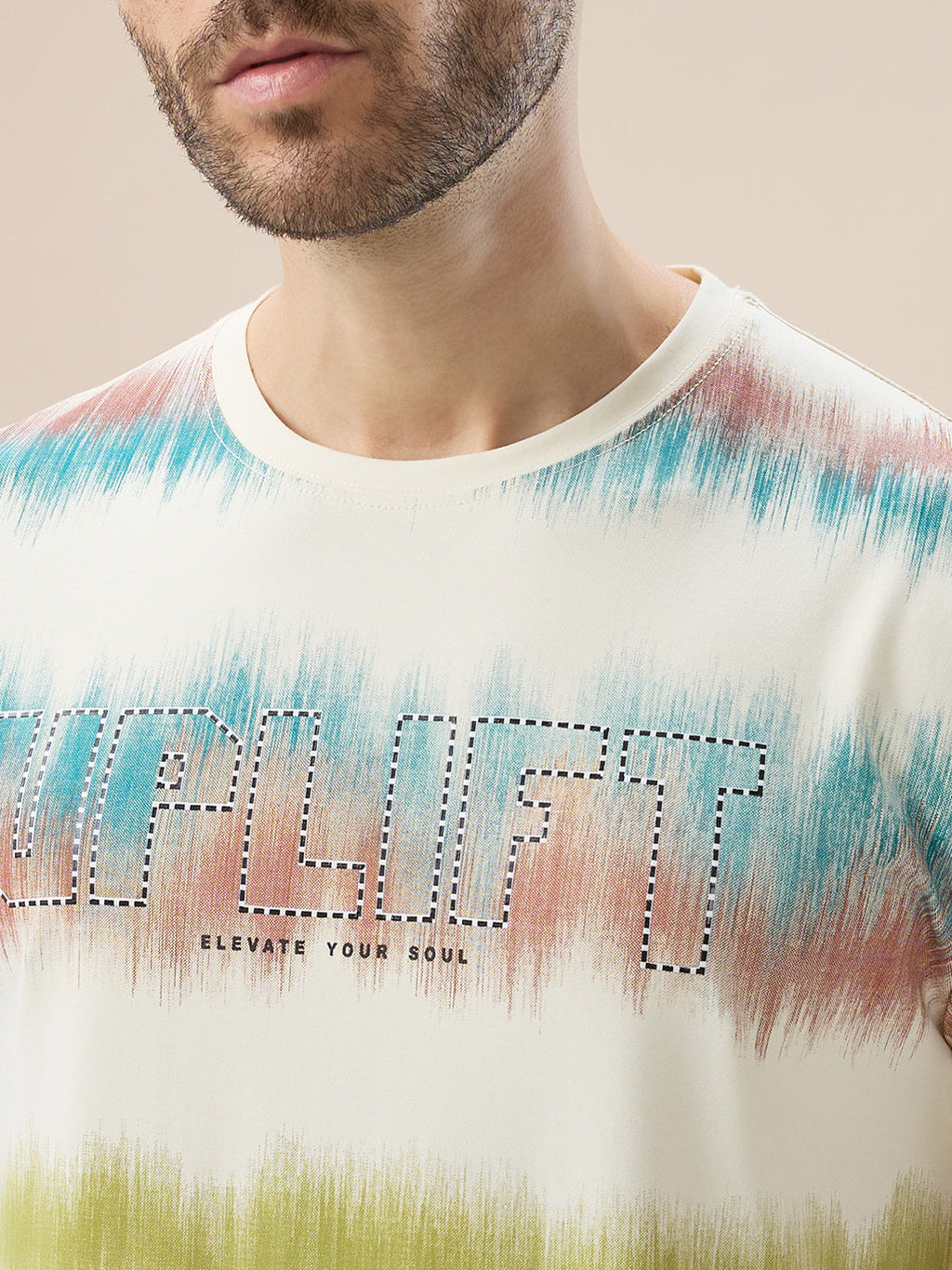 Mens Round Neck Half Sleeve Regular Fit Abstract Gradient Stripe T-Shirt