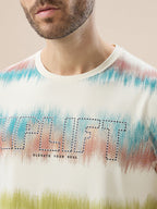 Mens Round Neck Half Sleeve Regular Fit Abstract Gradient Stripe T-Shirt