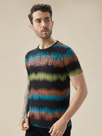 Men's Round Neck Half Sleeve Regular Fit Abstract Gradient Stripe T-Shirt