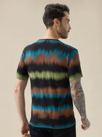 Men's Round Neck Half Sleeve Regular Fit Abstract Gradient Stripe T-Shirt