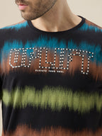 Men's Round Neck Half Sleeve Regular Fit Abstract Gradient Stripe T-Shirt