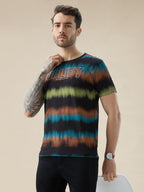 Men's Round Neck Half Sleeve Regular Fit Abstract Gradient Stripe T-Shirt