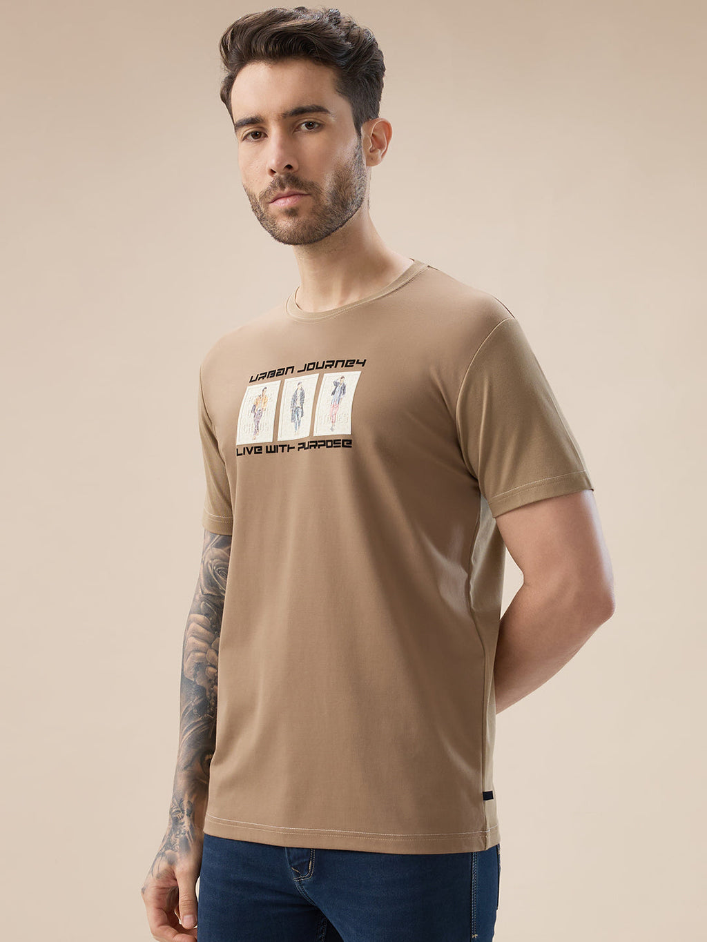 Men's Chest Rubberized Graphic Print Round Neck Half Sleeve Regular Fit T-Shirt