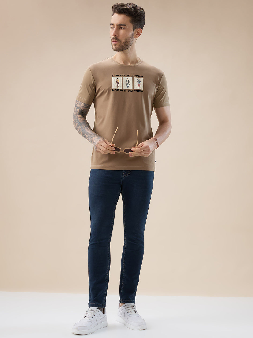 Men's Chest Rubberized Graphic Print Round Neck Half Sleeve Regular Fit T-Shirt