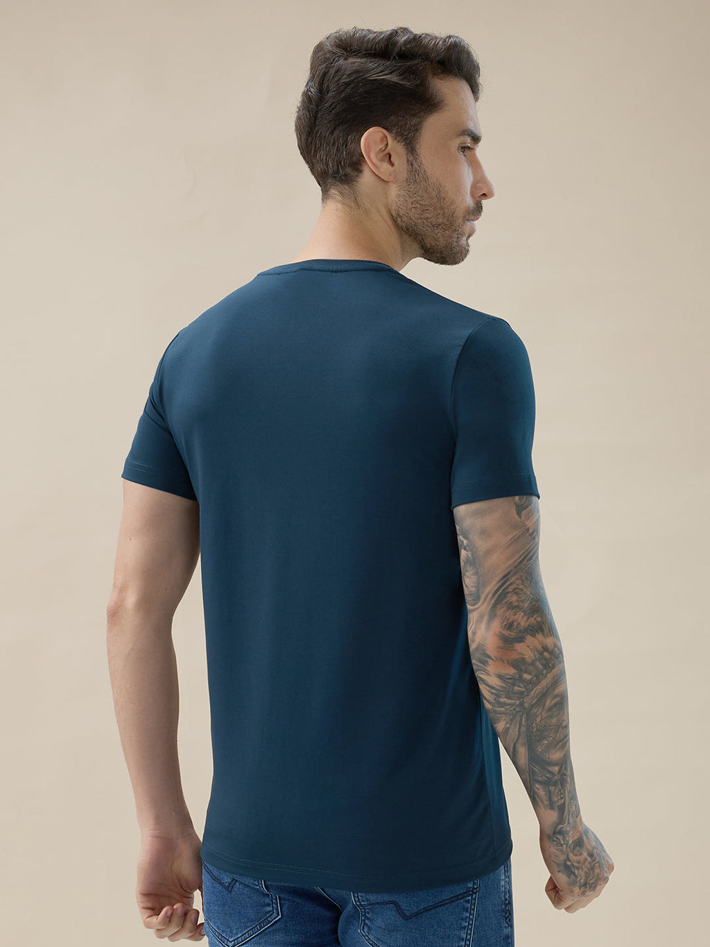Men's Chest Rubberized Graphic Print Round Neck Half Sleeve Regular Fit T-Shirt