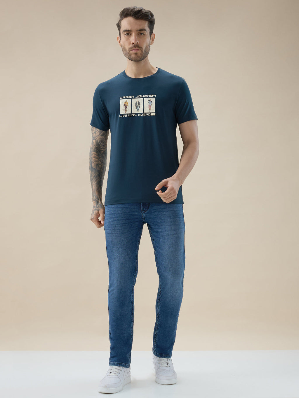 Men's Chest Rubberized Graphic Print Round Neck Half Sleeve Regular Fit T-Shirt