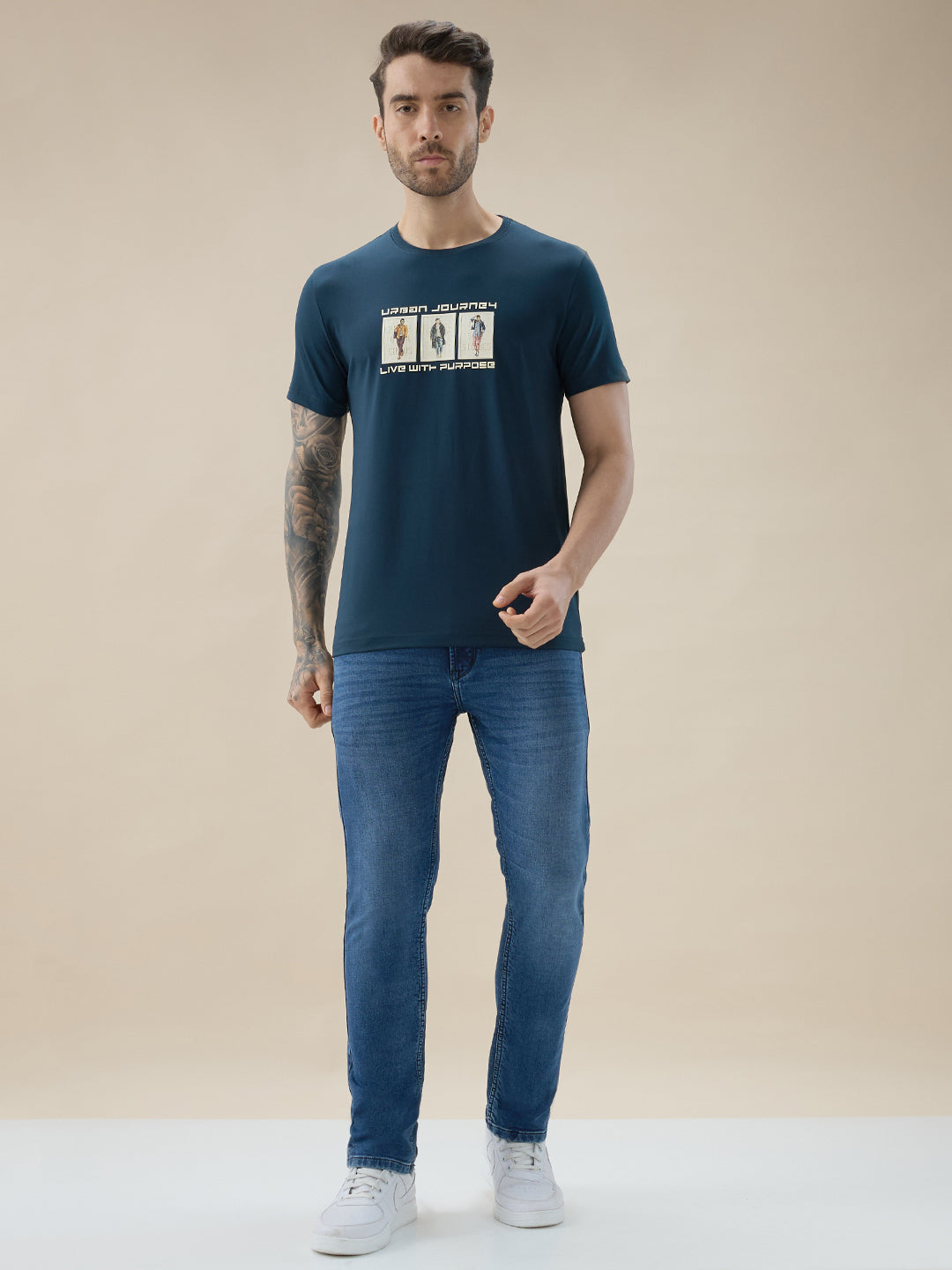 Men's Chest Rubberized Graphic Print Round Neck Half Sleeve Regular Fit T-Shirt