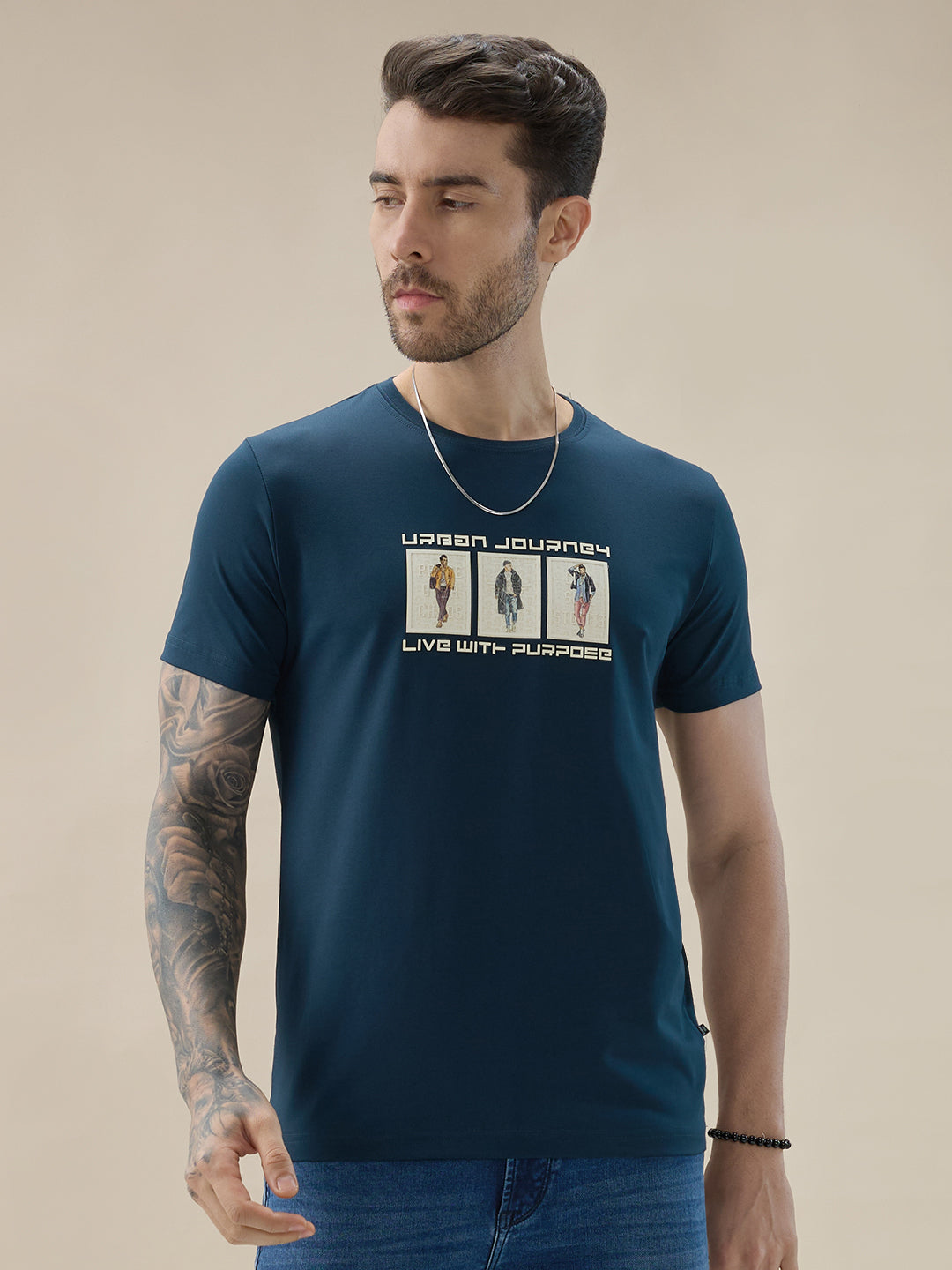 Men's Chest Rubberized Graphic Print Round Neck Half Sleeve Regular Fit T-Shirt
