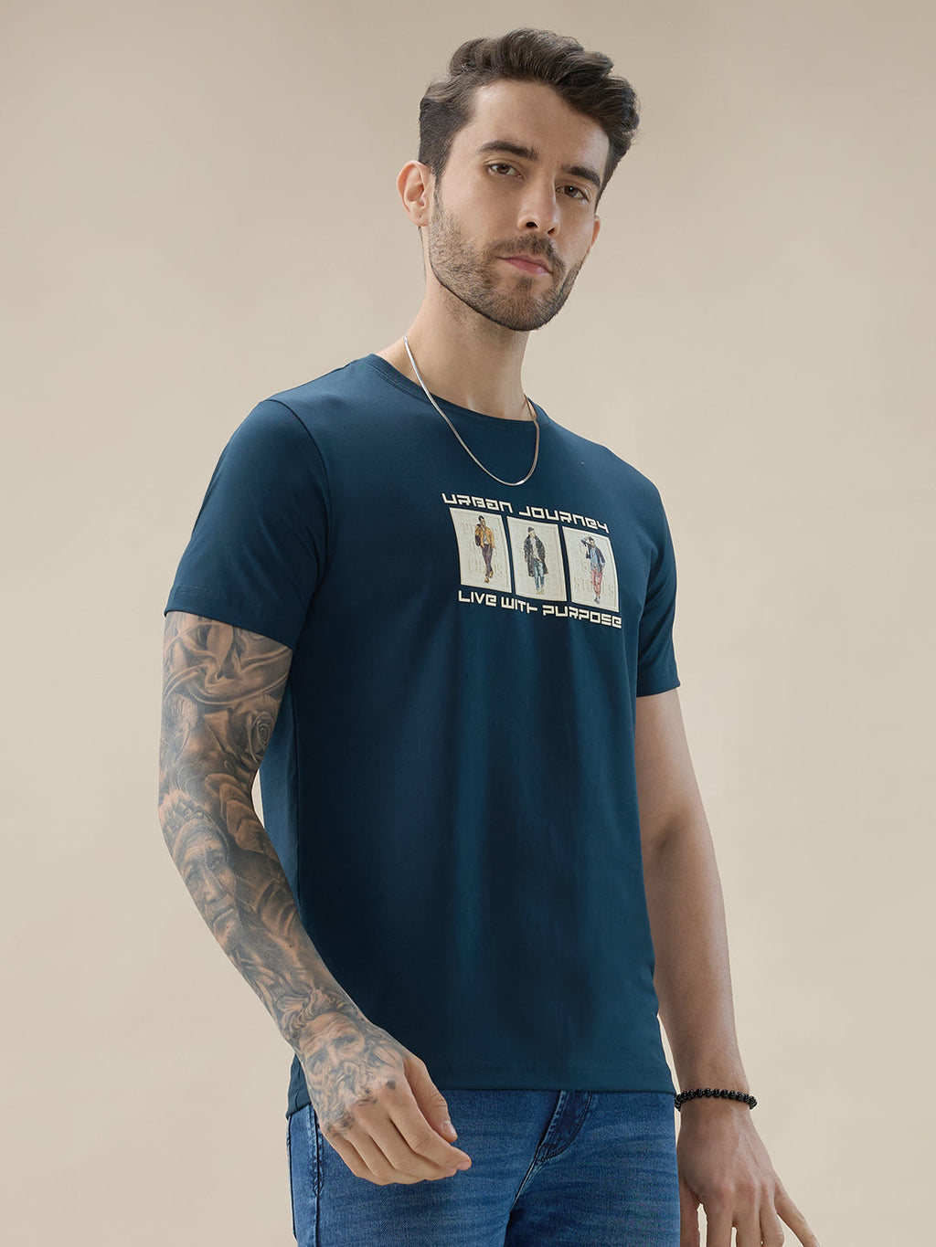 Men's Chest Rubberized Graphic Print Round Neck Half Sleeve Regular Fit T-Shirt