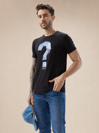 Mens Chest Typography Print Round Neck Half Sleeves T-Shirt