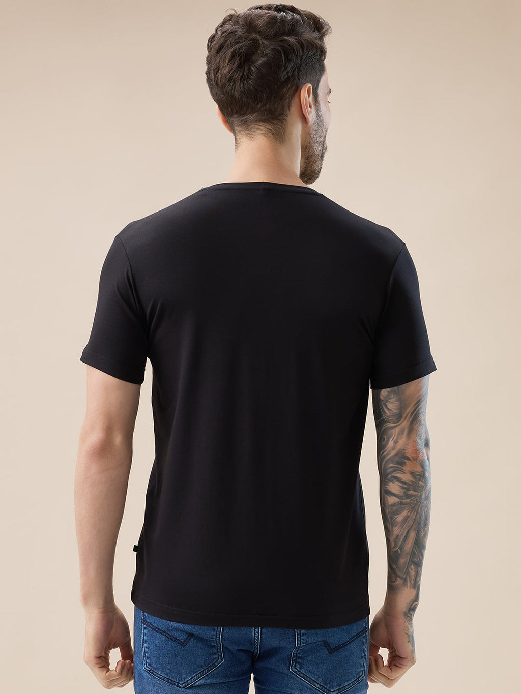 Mens Chest Typography Print Round Neck Half Sleeves T-Shirt