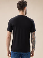 Mens Chest Typography Print Round Neck Half Sleeves T-Shirt