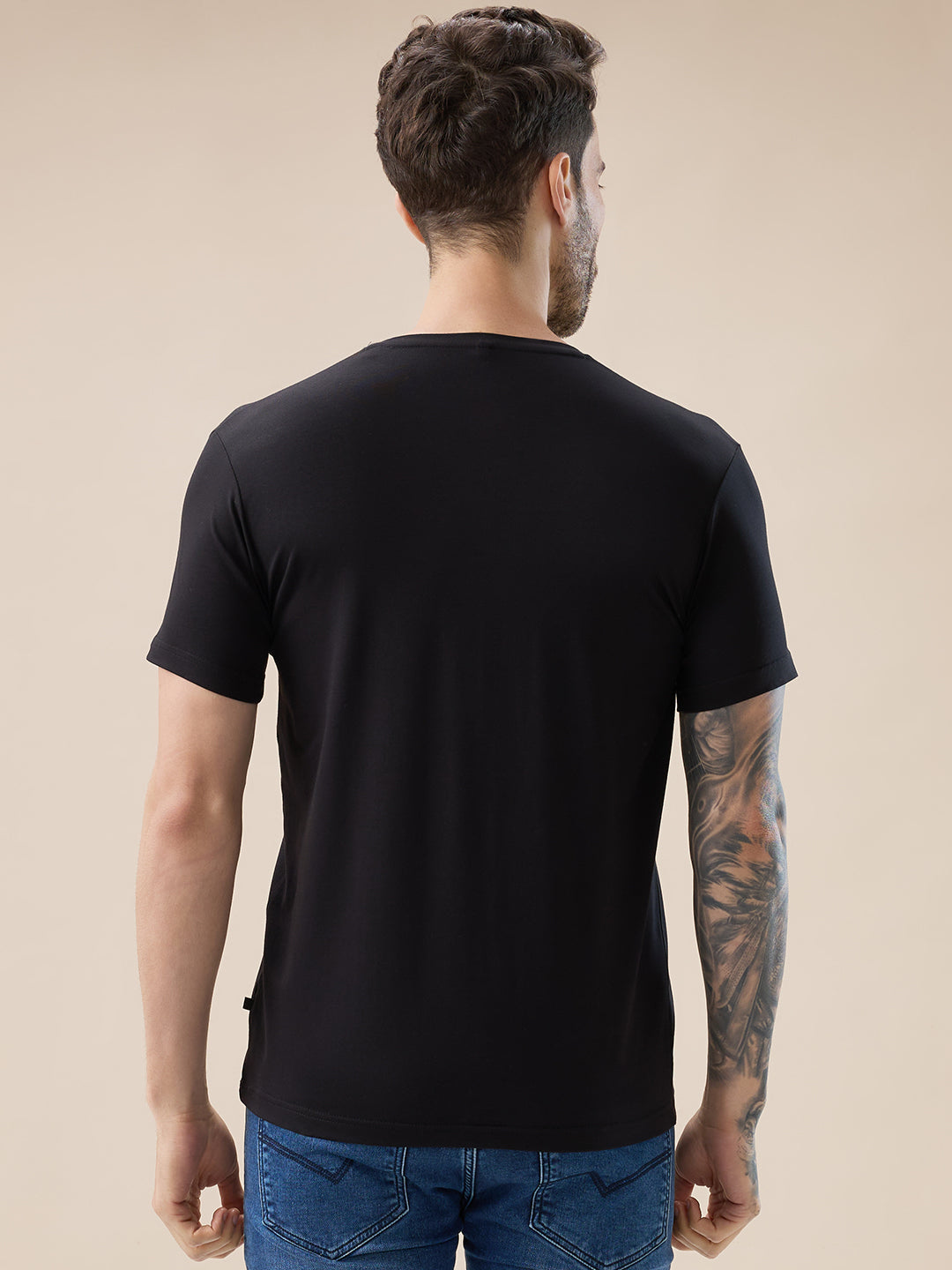 Mens Chest Typography Print Round Neck Half Sleeves T-Shirt