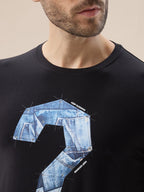 Mens Chest Typography Print Round Neck Half Sleeves T-Shirt