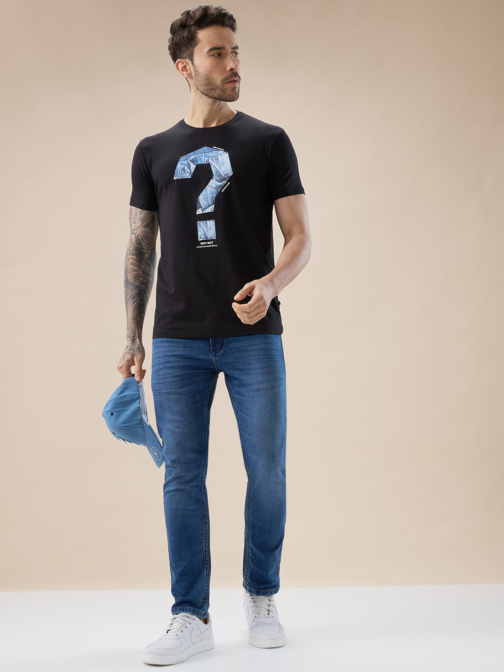 Mens Chest Typography Print Round Neck Half Sleeves T-Shirt