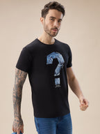 Mens Chest Typography Print Round Neck Half Sleeves T-Shirt