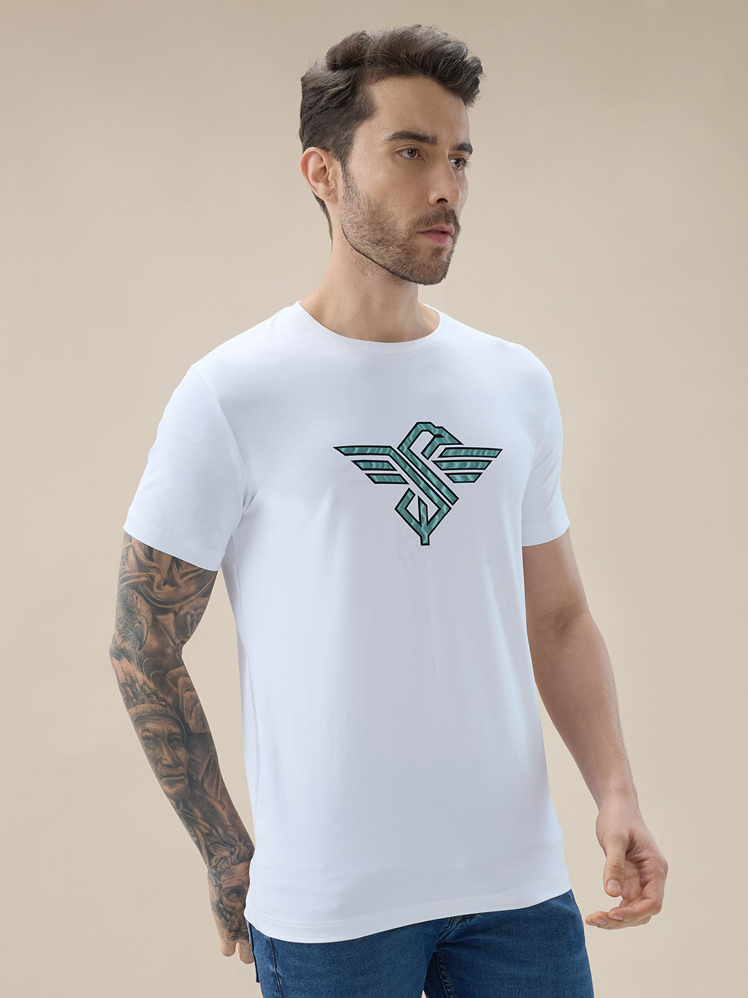 Men's Chest Brand Logo Graphic Print Round Neck Half Sleeve Regular Fit T-Shirt Secondary image