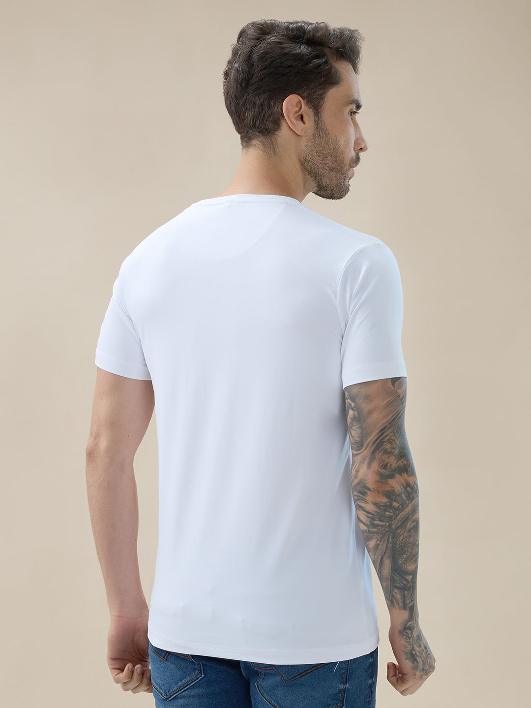 Men's Chest Brand Logo Graphic Print Round Neck Half Sleeve Regular Fit T-Shirt