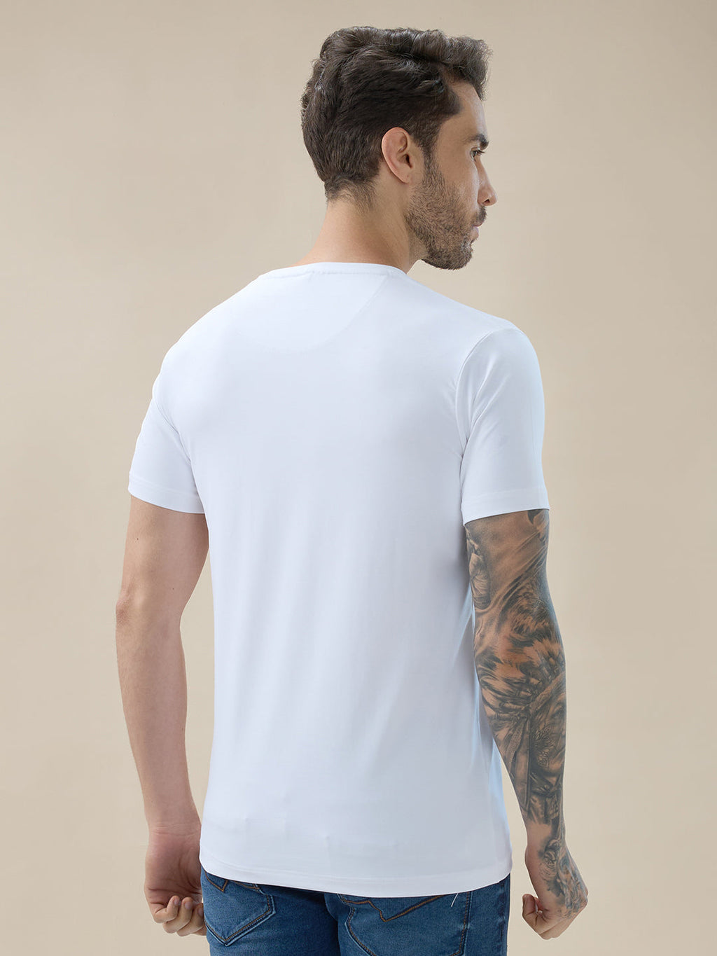 Men's Chest Brand Logo Graphic Print Round Neck Half Sleeve Regular Fit T-Shirt