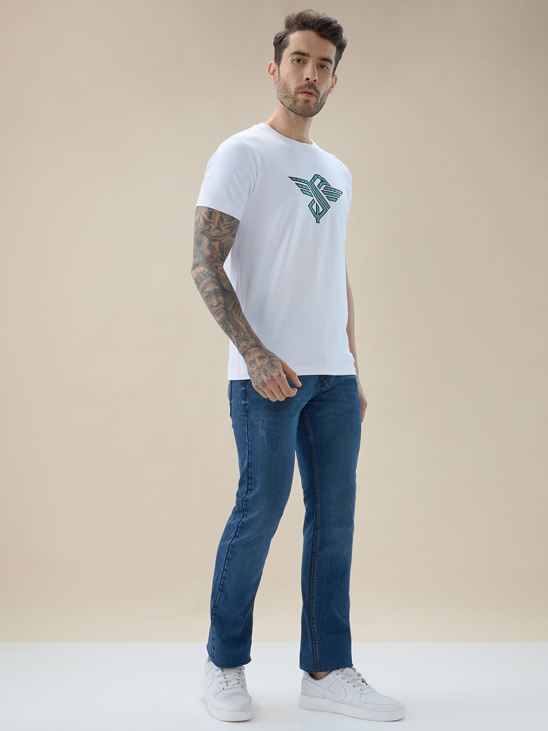Men's Chest Brand Logo Graphic Print Round Neck Half Sleeve Regular Fit T-Shirt