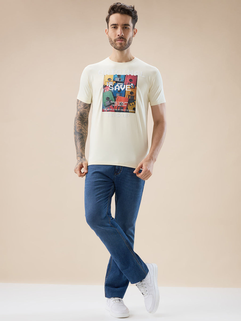 Men's Graphic and Typography Print Round Neck Regular Fit T-Shirt