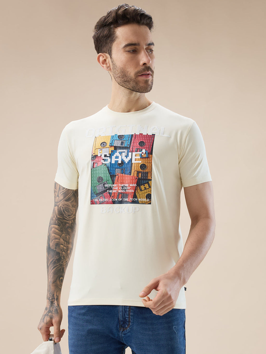 Men's Graphic and Typography Print Round Neck Regular Fit T-Shirt