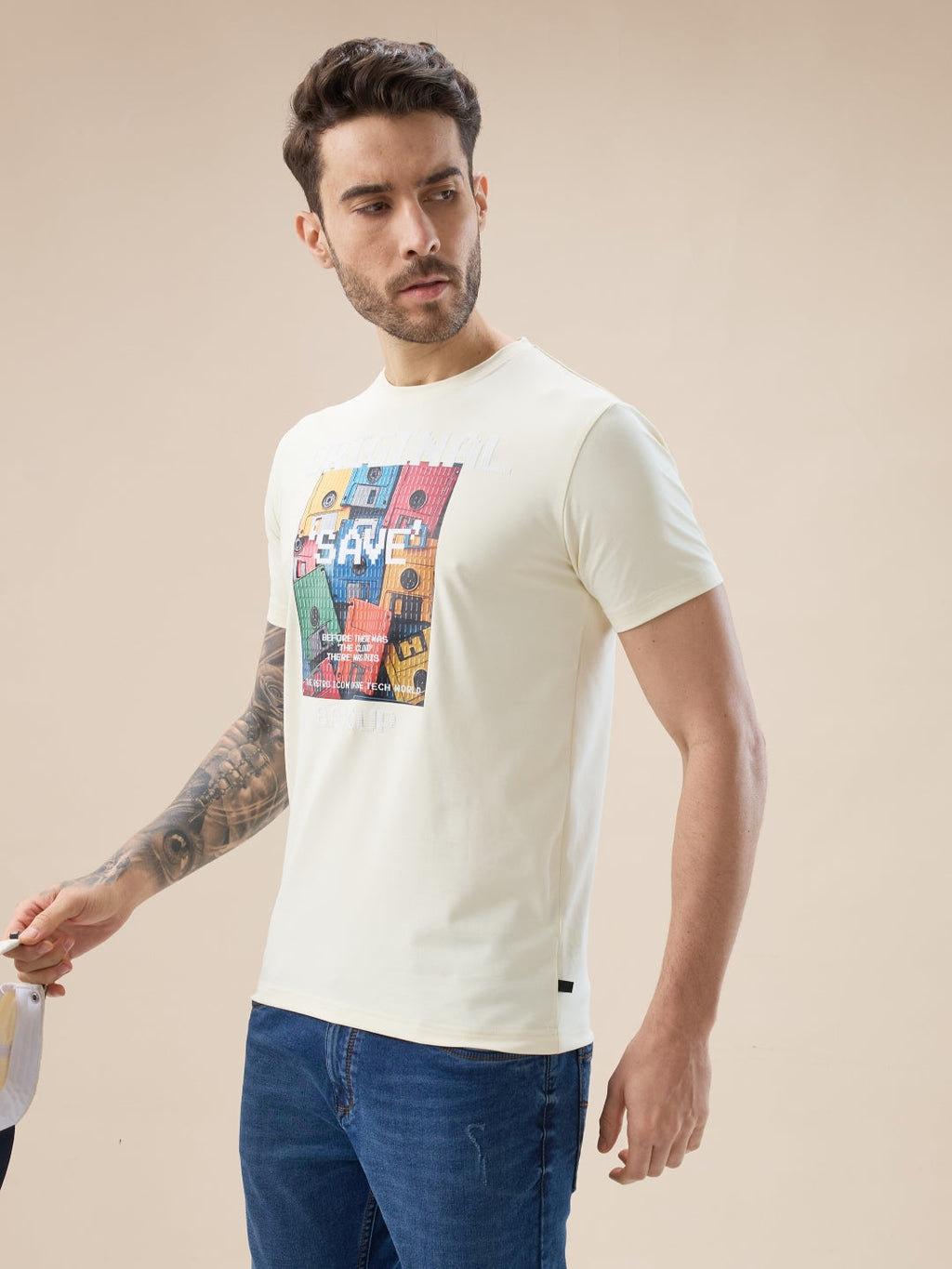Men's Graphic and Typography Print Round Neck Regular Fit T-Shirt