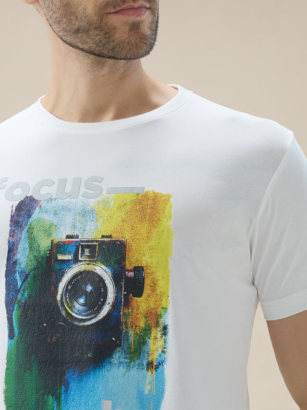 Men's Round Neck Half Sleeve Regular Fit Camera Graphic Print T-Shirt