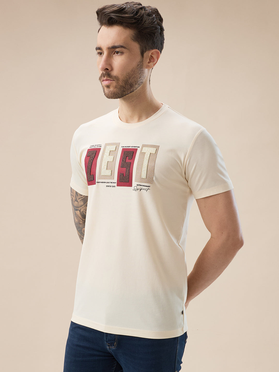 Men's Rubberized Typography Print Round Neck Regular Fit T-Shirt