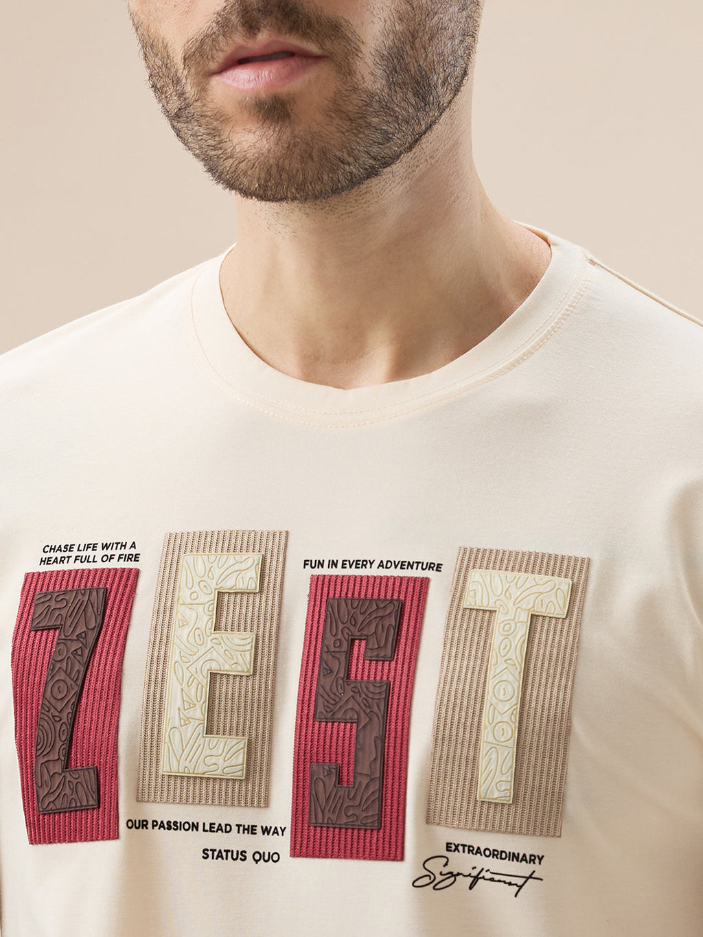 Men's Rubberized Typography Print Round Neck Regular Fit T-Shirt