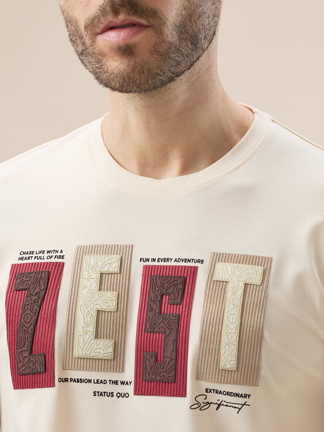 Men's Rubberized Typography Print Round Neck Regular Fit T-Shirt