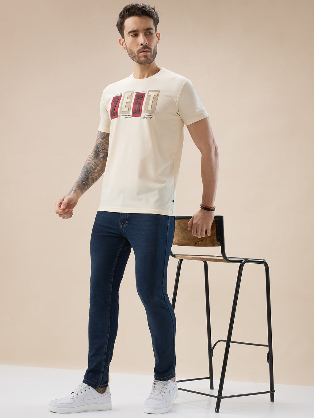 Men's Rubberized Typography Print Round Neck Regular Fit T-Shirt