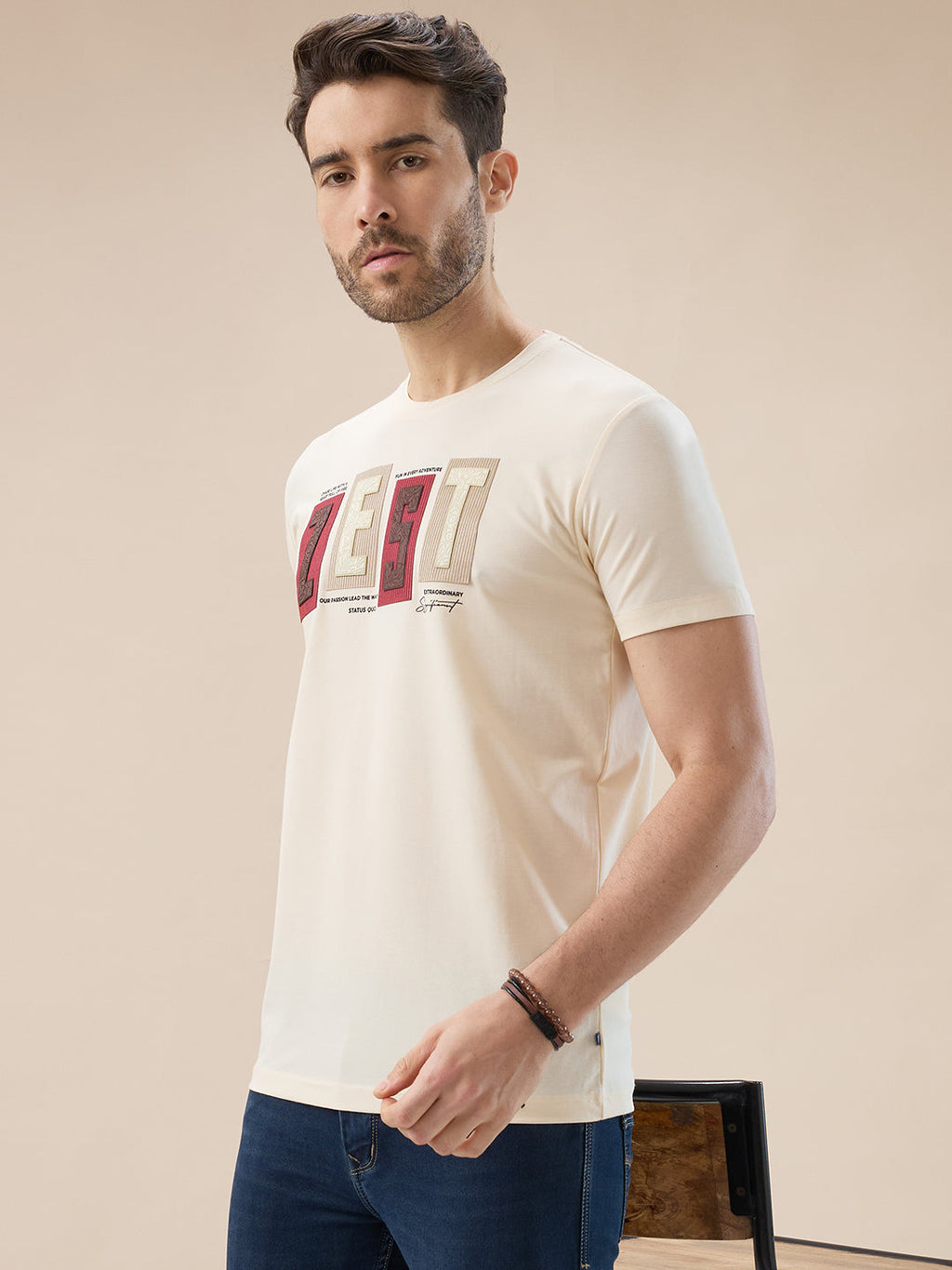Men's Rubberized Typography Print Round Neck Regular Fit T-Shirt