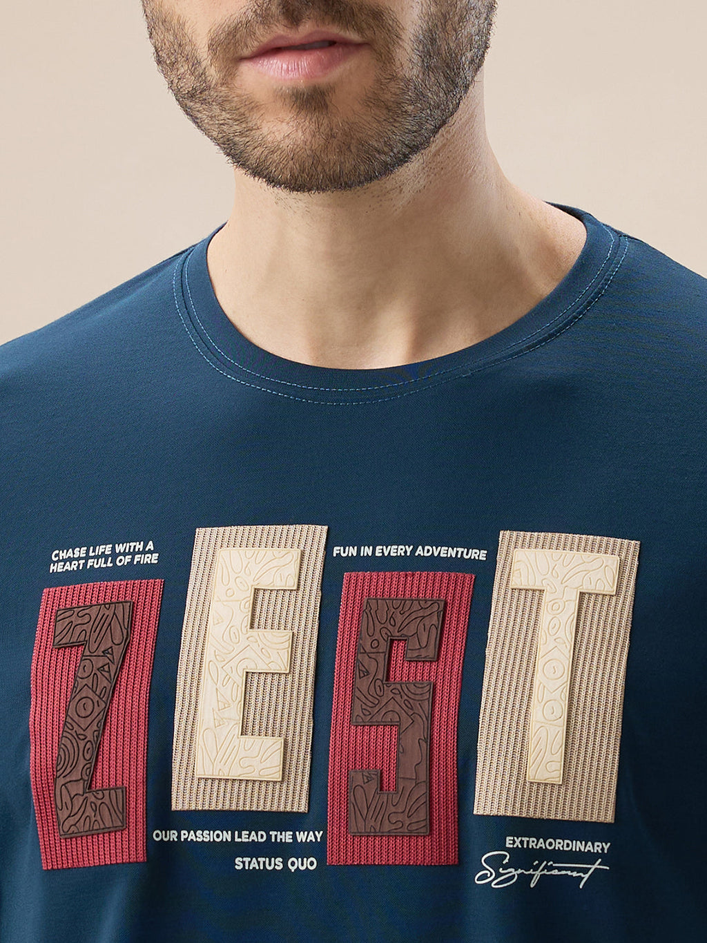 Men's Rubberized Typography Print Round Neck Regular Fit T-Shirt